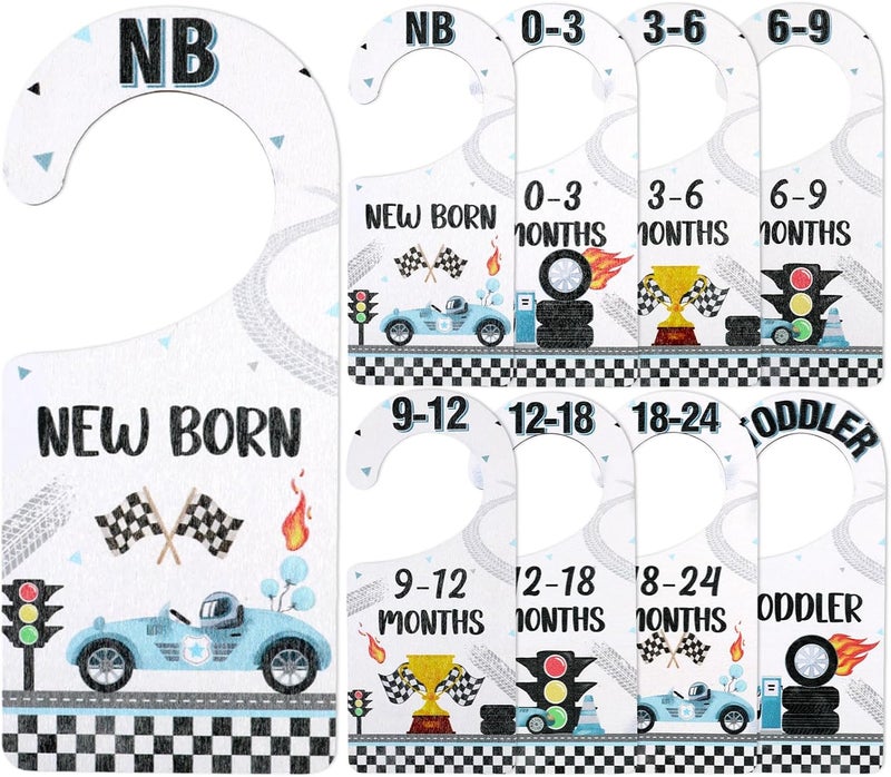 CORNER LACE Baby Closet Dividers 8PCS, Racing/Race Car Theme Wooden Double-Sided Clothes Size Hanger Organizer from Newborn to Toddler for Nursery Decor Baby Shower Birthday Gift (Includes Gift Box) - Image 1